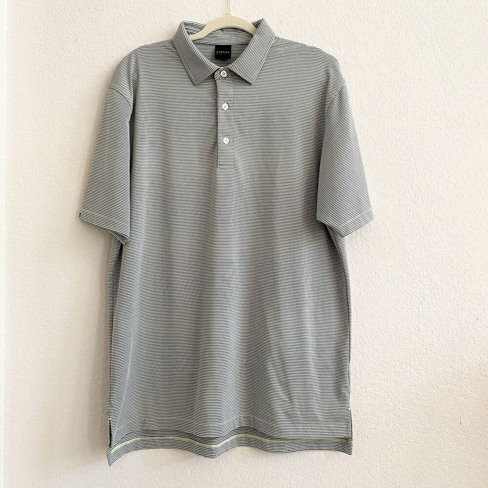 Dunning Mens Golf Polo Shirt Green Cream Pin Stripe  L‎ Outdoors Business Casual